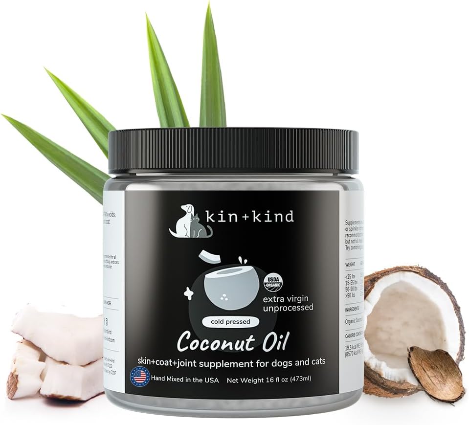 Organic Coconut Oil Pet Supplement for Dogs and Cats - Safe, Natural Skin and Coat Support with Cold Pressed Extra Virgin Coconut Oil - Itchy Skin, Dry Cracked Noses & Dry Skin Treatment - Made in USA