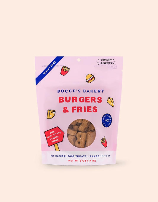Bocce's Bakery - Limited Edition Wheat-Free Dog Treats, Burgers & Fries Biscuits, 5 oz
