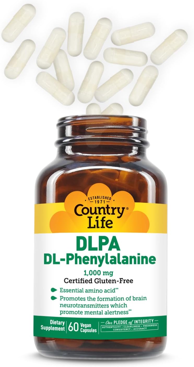 Country Life Vitamins Dl-Phenylalanine (Dlpa) 1000Mg – Essential Amino Acid – Supports Mood Health, Promotes Neurotransmitter Health – Gluten-Free, Vegan – 60 Capsules : Health & Household
