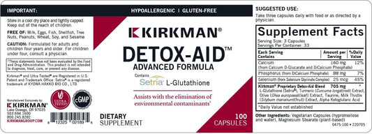 Kirkman - Detox-Aid Advanced Formula - 100 Capsules - Antioxidant Support - Helps Remove Toxins - Hypoallergenic