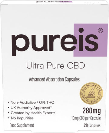 Pureis Cbd Capsules, Ultra Pure, Advanced Absorption - Cbd Supplement Fast Absorption - 10Mg - 0% Thc, Non-Addictive, Vegan, Gluten-Free - 28 Capsules