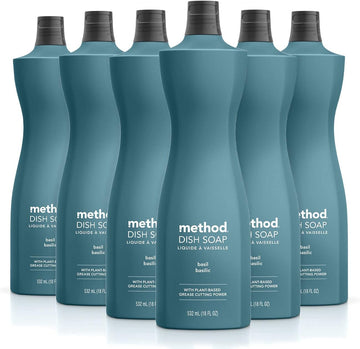 Method Gel Dish Soap, Basil, Biodegradable Formula, Tough on Grease, 18 fl oz (Pack of 6)