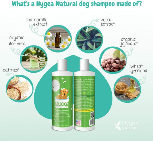 Hygea Natural Buddy Dog Shampoo - Nourishing Pet Shampoo for Dogs – Oatmeal Formula with Aloe and Vitamin E – Natural ingredients, 16 oz : Pet Supplies