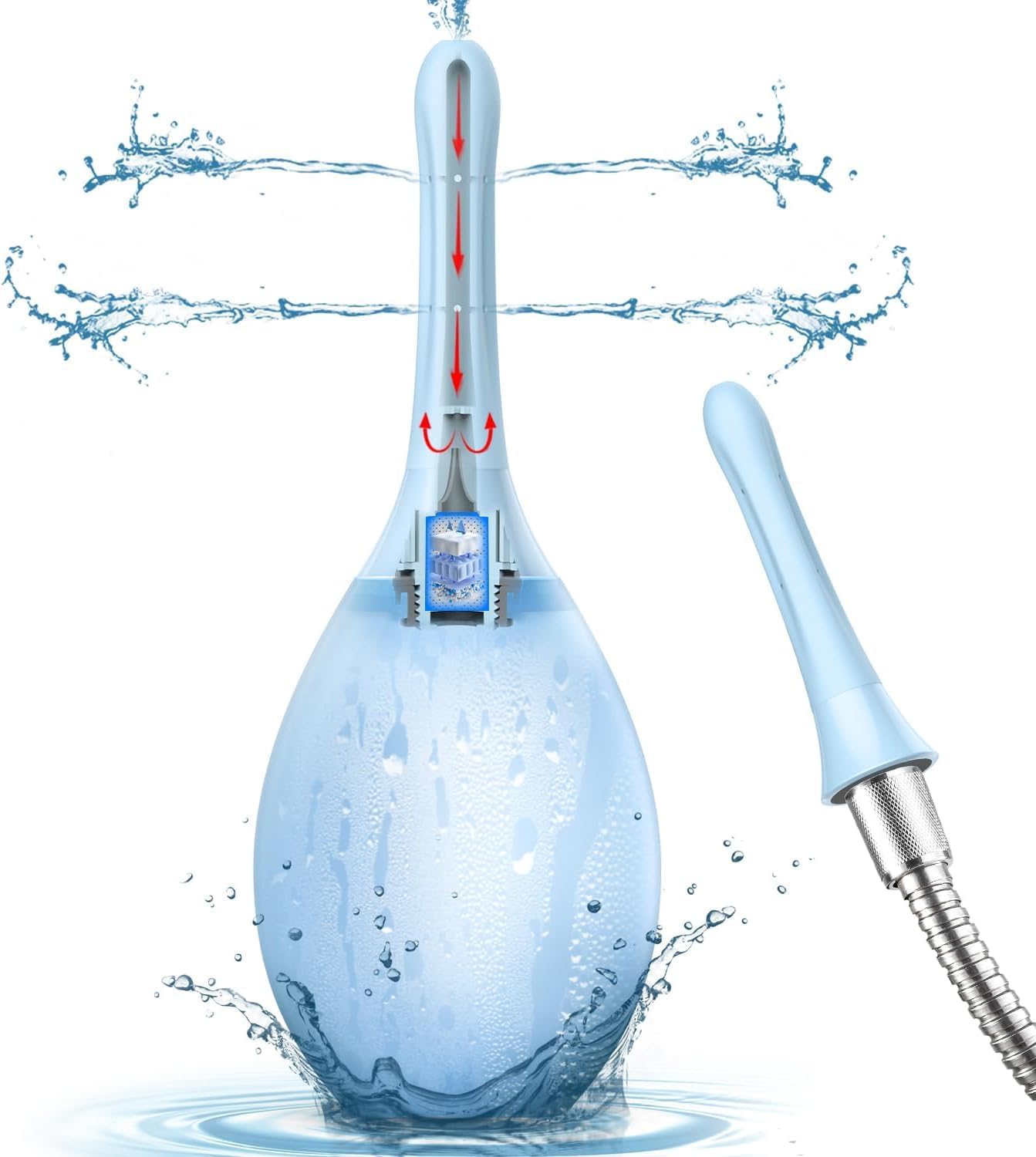 Enema Douche Anti Back-Flow, Amal Douche Connected to Shower Hole,Enema Bulb with 7 Spouts, Reusable Portable Enima Vaginal Cleaner kit for Men Women (Light Blue)