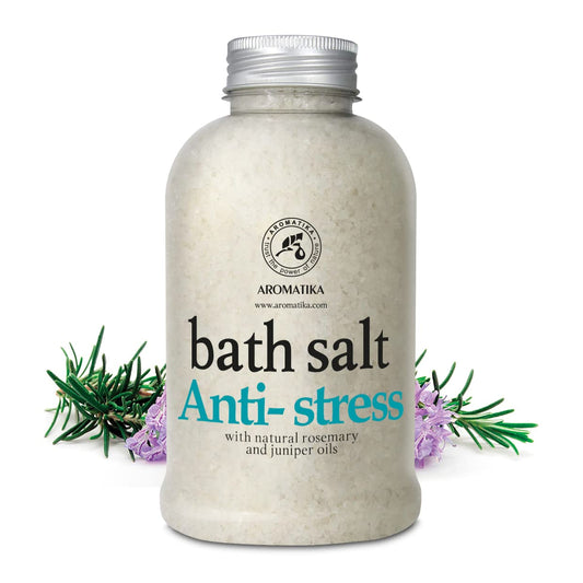 De-Stress Bath Salt 600G W/Natural Rosemary & Juniper Oils - Natural Bath Sea Salts - Best For Good Sleep - Relaxing - Calming - Body Care - Beauty - Aromatherapy