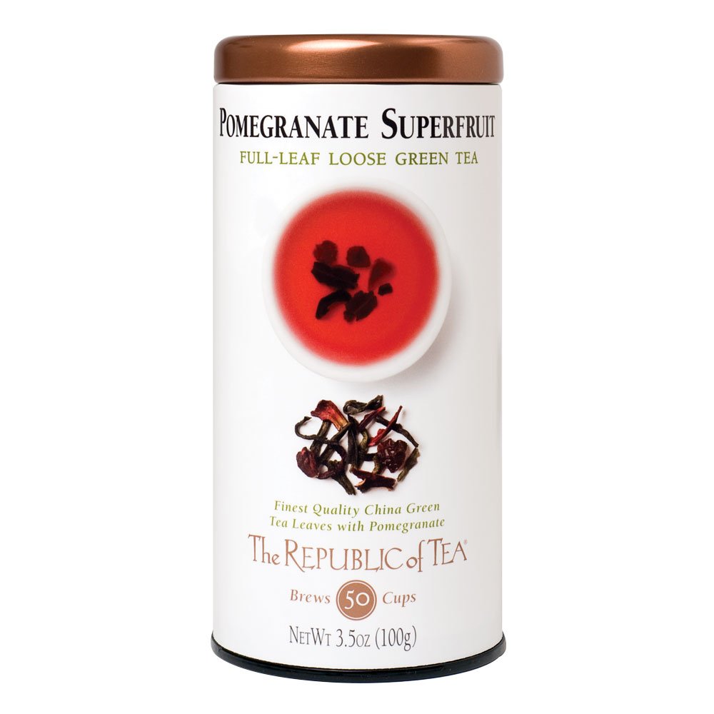 The Republic Of Tea Pomegranate Superfruit Full-Leaf Loose Green Tea, 3.5 Oz Tin | Steeps 50 Cups