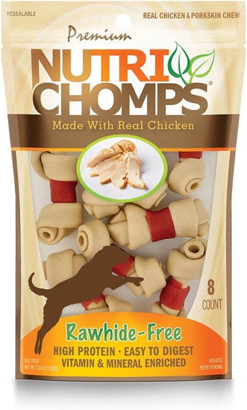 Nutrichomps Dog Chews, 2.5-Inch Knots, Easy To Digest, Long Lasting, Rawhide-Free Dog Treats, 8 Count, Real Chicken Flavor