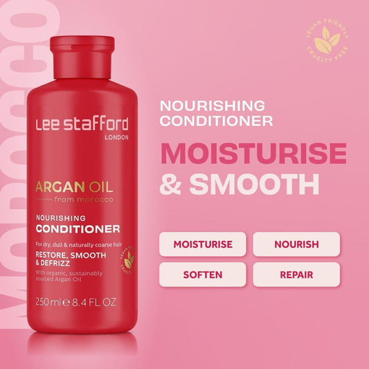 Lee Stafford Moisturizing Conditioner | Argan Oil Collection - Best For Dy, Dull Hair To Repair & Hydrate For Silky Smooth Soft Shine, Salon Grade Gloss Finish, Detangling, Restore Split Ends, 250 Ml