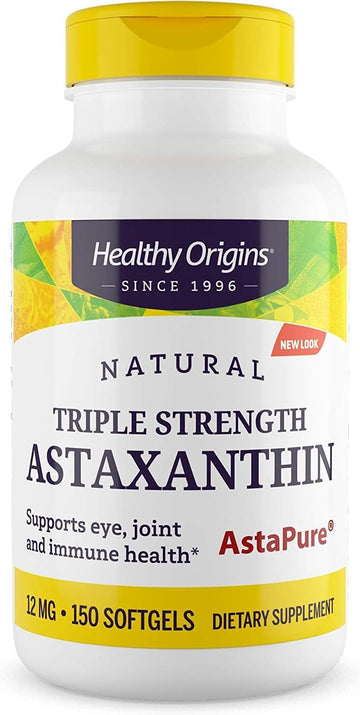 Healthy Origins Triple Strength Astaxanthin (Complex), 12 mg - Supports Heart Health, Immune System & Joint Health - High-Quality, Gluten-Free Supplement - 150 Softgels