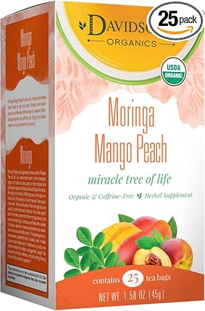 Davidson'S Organics, Moringa Mango Peach, 25-Count Tea Bags, Pack Of 6