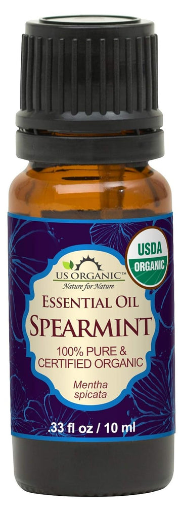 US Organic 100% Pure Spearmint Essential Oil - USDA Certified Organic, Steam Distilled - W/Euro droppers (More Size Variations Available) (10 ml / .33 fl oz)