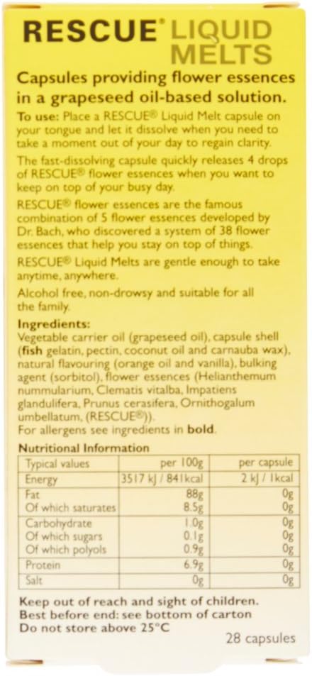 Rescue Remedy Day Liquid Melts, Alcohol Free, Flower Essences, Emotional Wellness and Balance, Travel Size, 28 Fast Dissolving Capsules