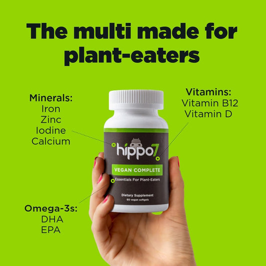 Vegan Complete Multivitamin Vitamin B12, Vitamin D, Omega-3 DHA+EPA, Calcium, Iodine, Zinc & Iron. (1 Bottle, 60 Softgels)
