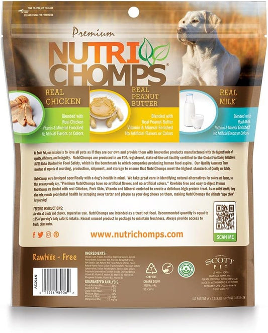 Nutrichomps Dog Chews – 6-Inch Twists, Easy To Digest, Rawhide-Free Dog Treats, Healthy, 12 Count, Real Chicken, Peanut Butter And Milk Flavors