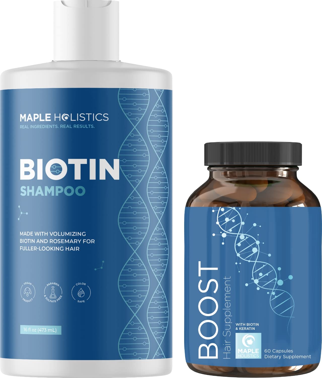 Biotin Vitamins and Shampoo for Thinning Hair - Sulfate Free Volumizing Shampoo with Tea Tree and Rosemary Essential Oils for Fine Thin Hair Care Plus Regrowth Biotin Vitamins for Hair Skin and Nails