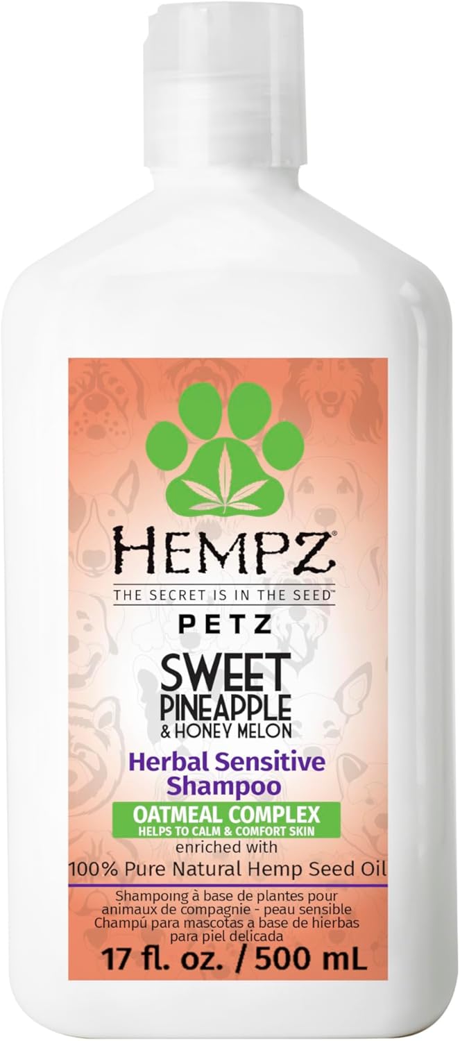 Hempz Petz, Dog Shampoo, Sweet Pineapple & Honey Melon Herbal Sensitive Shampoo, Soothing Oatmeal Complex,17 Oz