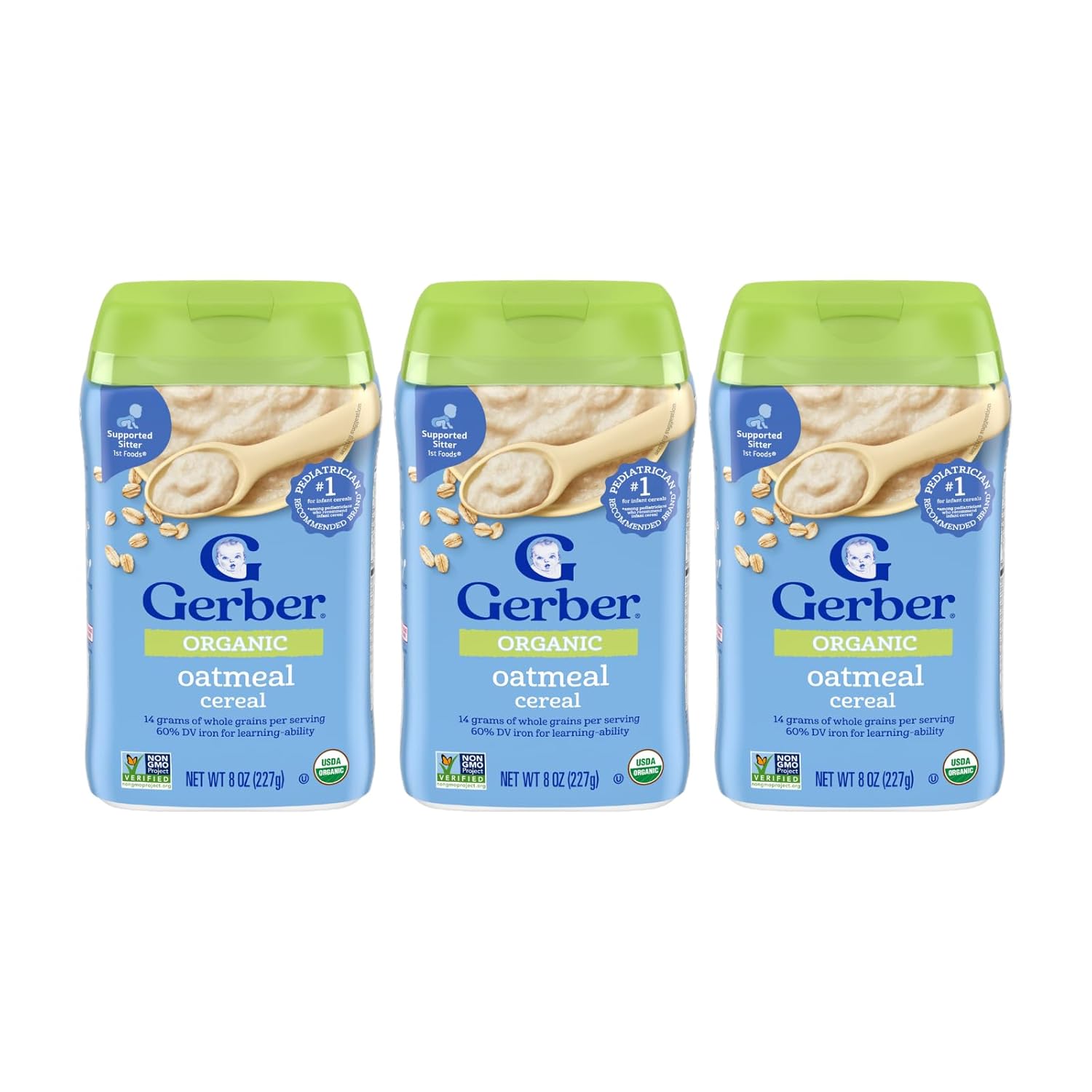 Gerber Organic For Baby 1St Foods Grain & Grow Cereal, Oatmeal Cereal, Made With Whole Grains & Iron, Usda Organic & Non-Gmo 8 Ounce (Pack Of 3)