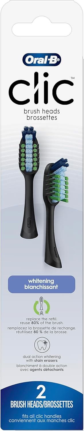 Oral-B Clic Toothbrush Whitening Replacement Brush Heads, Black, 2 Count