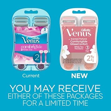 Gillette Venus ComfortGlide Disposable Razors for Women, 2 Count, White Tea Scented Moisture Bars for a Smooth Shave
