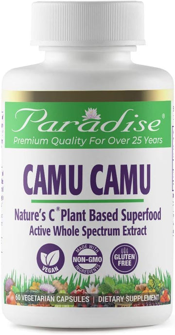 Paradise Herbs Organic Camu Camu With Nature'S C, Super Potent, Ultra Pure, Gluten Free, Non-Gmo, Vegan, 400 Mg, 60 Capsules