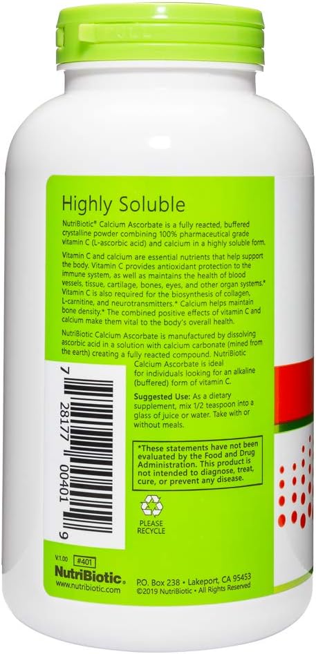 NutriBiotic - Calcium Ascorbate Vitamin C Powder, 1 | Essential Antioxidant & Collagen Supplement Buffered with Calcium | Non-Acidic & Easier on Digestion than Ascorbic Acid | Gluten & GMO Free