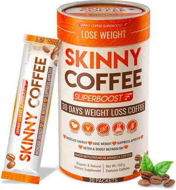Skinny Coffee SuperBoost Skinny Coffee Super Boost Weight Loss,Protein Powder, Sugar-Free, Keto, Vegan Coffee, Supports Energy & Metabolism, Weight Loss Coffee Diet, Single Serve 1 Cup (30 Packs)