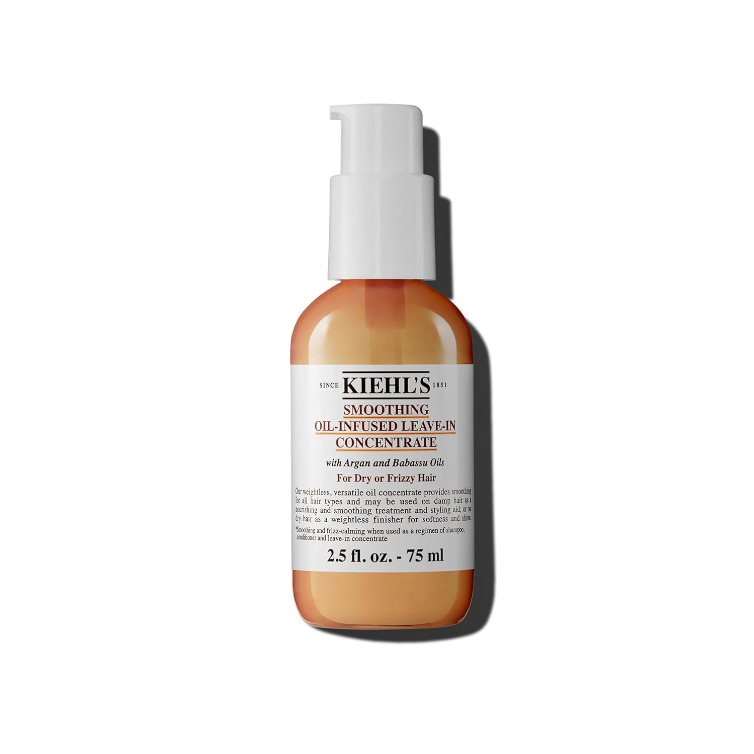 Kiehl'S Smoothing Oil-Infused Leave-In Treatment, Nourishing Hair Oil For Dry Or Frizzy Hair, Helps Smooth Frizz And Dry Ends, Boosts Shine, With Argan Oil & Babassu Oil - 2.5 Fl Oz