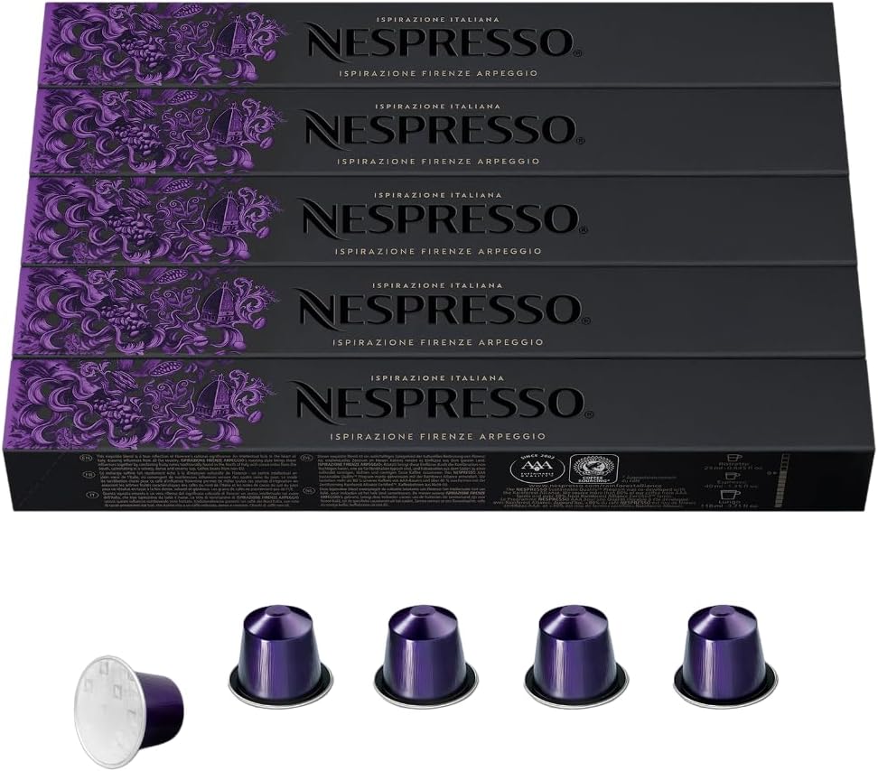 Nespresso Capsules Originalline, Arpeggio Intenso, Dark Roast Coffee, 50 Count Coffee Pods, Brews 1.35Oz