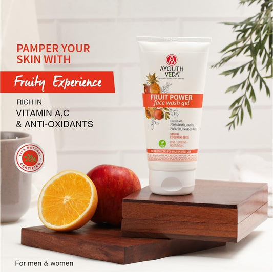 Ayouthveda Fruit Power Vegan Face Wash Gel - With Papaya & Pomegranate, For Women & Men, 150 Ml