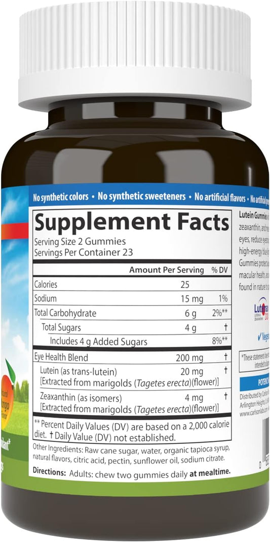 Carlson - Lutein Gummies, Vision Support, Blue Light Protection, Mango, 46 Gummies