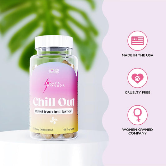 Laura Posada Chill Out - Natural Hot Flash & Night Sweats Relief Formula Menopause Supplements Support for Mood Swings, Dryness, Sleep, Energy 100% Natural Non-GMO, Gluten-Free 60 Capsules Made In USA