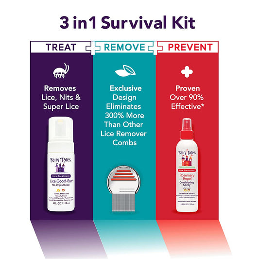 Fairy Tales Lice Good-Bye Survival Kit For Lice Treatment - Includes Treatment Mousse, Conditioning Spray, Comb, & Clip