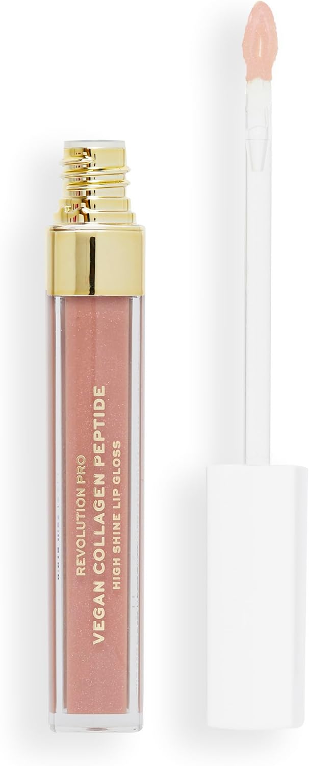 Revolution Pro Vegan Collagen Peptide High Shine Lip Gloss, Nourish, Plump & Hydrate Lips With Hyaluronic Acid & Vitamin E, Cashmere