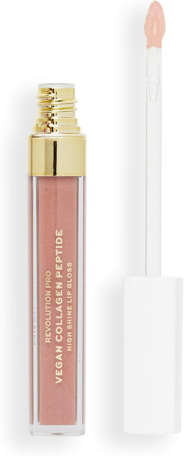Revolution Pro Vegan Collagen Peptide High Shine Lip Gloss, Nourish, Plump & Hydrate Lips With Hyaluronic Acid & Vitamin E, Cashmere