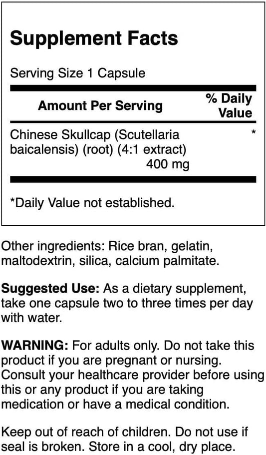Swanson Chinese Skullcap - Herbal Supplement Promoting Relaxation '&' Sleep Support - Flavonoid Formula To Help Soothe Nerves - (90 Capsules, 400Mg Each)