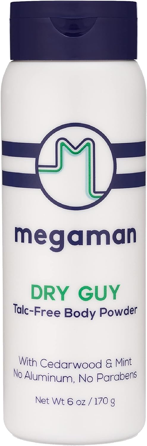 Megaman Sweat Absorbing Body Powder - Dry Guy | Prevents Chafing & Odor | Groin, Body, Feet & More | Talc-Free, All Natural | 6 Oz