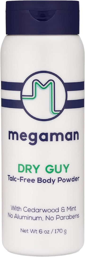 Megaman Sweat Absorbing Body Powder - Dry Guy | Prevents Chafing & Odor | Groin, Body, Feet & More | Talc-Free, All Natural | 6 Oz