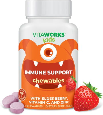 Kids Elderberry With Zinc and Vitamin C - Immune Support Supplement Chewable Tablets - Tasty Natural Mixed Berry Flavor - Vegan, Vegetarian, Gluten Free, Non-GMO, for Children, 120 Chewables