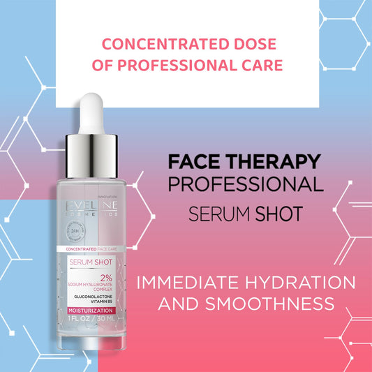Eveline Cosmetics Face Therapy Intensive Hydrating Serum With 2% Sodium Hyaluronate Complex, Gluconolactone, And Vitamin B5