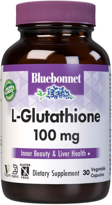Bluebonnet Nutrition L-Glutathione 100Mg, Free-Form Amino Acid, For Free Radical Protection, Soy-Free, Gluten-Free, Non-Gmo, Kosher Certified, Vegan, 30 Vegetable Capsules, 30 Servings