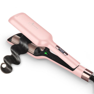 32Mm (1.25") Aima Beauty Twins Mermaid Shallow Waves Hair Waver, Anti-Scald Wave Curling Iron, Curling Wand 2 Barrel Hair Crimper For Women Ptc 15S Heats Up For Medium Short/Long Hair Pink