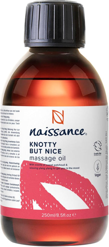 Naissance 'Knotty But Nice' Massage Oil 250ml, 100% Blend of Grapeseed with Ylang Ylang, Patchouli, Clary Sage, Orange, Grapefruit, Frankincense, Black Pepper Essential Oils