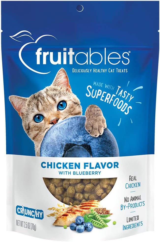 Fruitables Crunchy Low Calorie Treats Packed With Protein For Cats Healthy Free Of Wheat, Corn And Soy – Made With Real Chicken With Blueberry – 2.5 Ounces