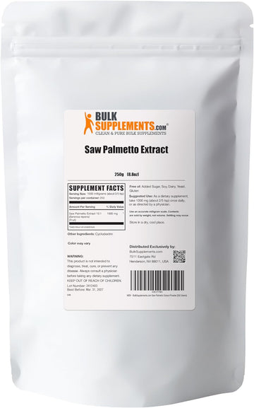 BulkSupplements.com Saw Palmetto Extract Powder - Serenoa Repens, Saw Palmetto Supplement, Saw Palmetto Powder - Vegan & Gluten Free, 1000mg per Serving, 250g (8.8 oz) (Pack of 1)