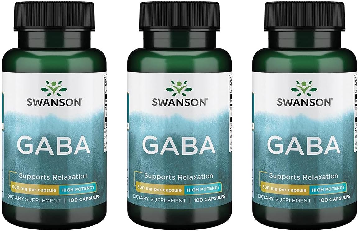 Swanson Gaba - Amino Acid Supplement Promoting Calm & Relaxation To Support Restful Sleep - High Potency Formula To Support Healthy Stress Levels - (100 Capsules, 500Mg Each) 3 Pack