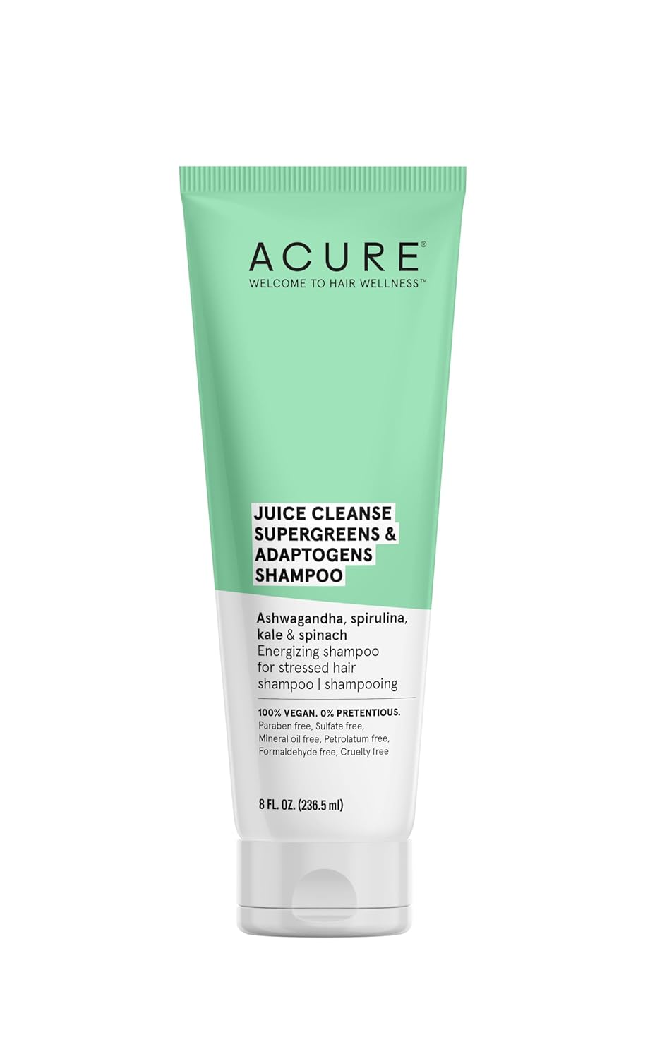 Acure Juice Cleanse Supergreens & Adaptogens Shampoo | 100% Vegan | Antioxidant Shampoo For Super Stressed Hair | Ashwagandha, Spirulina, Kale & Spinach - Brightens & Re-Energizes Hair | 8 Fl Oz