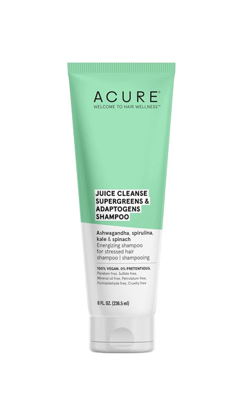 Acure Juice Cleanse Supergreens & Adaptogens Shampoo | 100% Vegan | Antioxidant Shampoo For Super Stressed Hair | Ashwagandha, Spirulina, Kale & Spinach - Brightens & Re-Energizes Hair | 8 Fl Oz