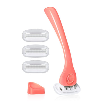 Billie Razors For Women Shave Kit – Women’S Razor + 4 X 5-Blade Razor Refills + Magnetic Holder – Coral