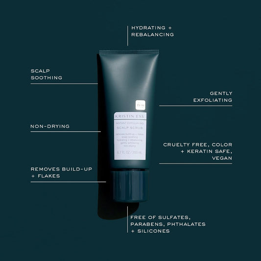 Kristin Ess Hair Instant Exfoliating Scalp Scrub For Build Up And Dandruff + Soothing, Hydrating + Rebalancing Dry Scalp Treatment, Non Drying, Cleanse + Detox, Vegan, Color Safe, 6.7 Fl Oz