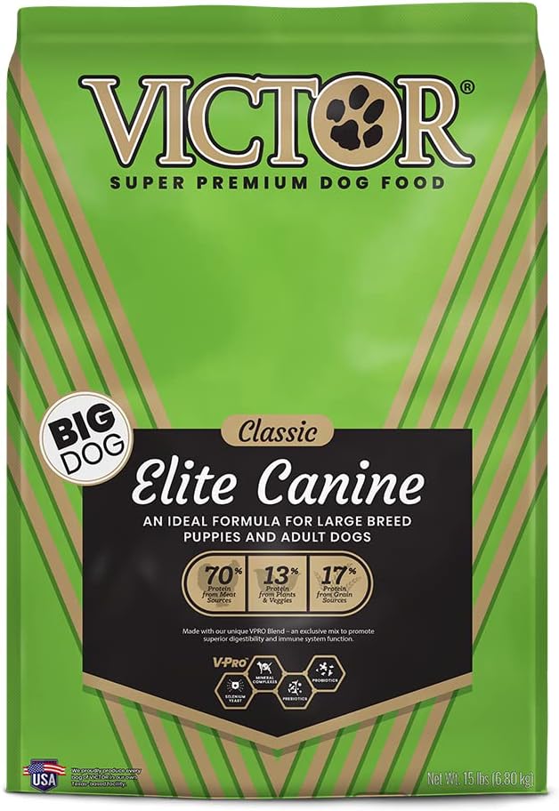 Victor Super Premium Dog Food – Elite Canine Dry Dog Food – 25% Protein, Gluten Free - For Large Breed Dogs & Puppies, 15Lbs